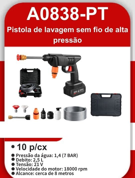 A0838-PT Pistola de Lavagem Sem Fio de Alta Pressão