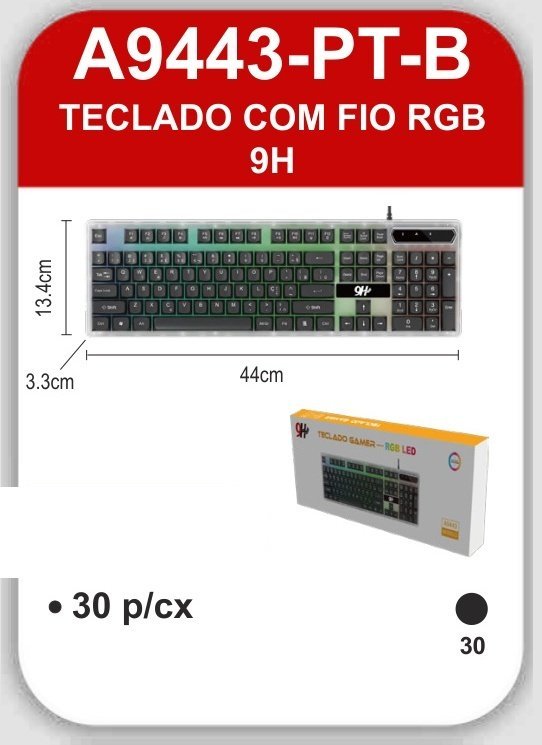 A9443-PT-B Teclado com Fio RGB 9H