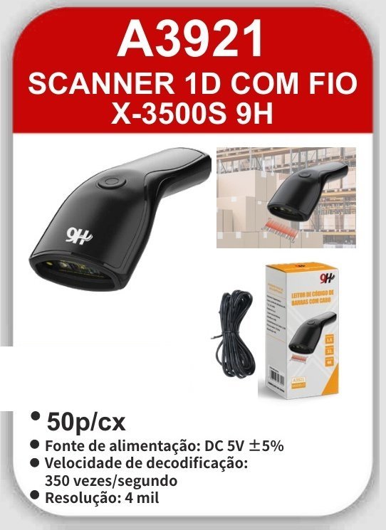A3921 Scanner 1D com Fio X-3500S 9H