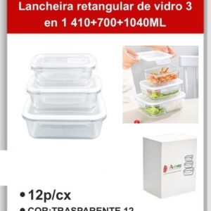 A9207 Lancheira Retangular de Vidro 3 En 1