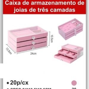 A9429-RS Caixa de Armazenamento de Joias de Três Camadas