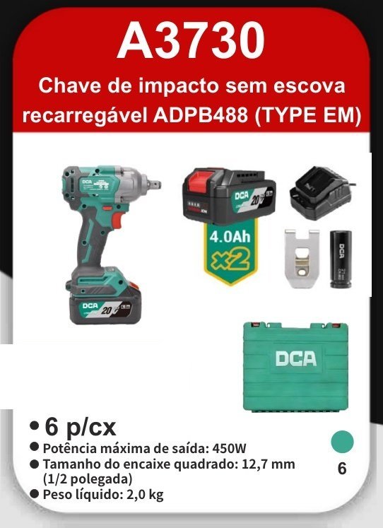 A3730 Chave de Impacto Sem Escova Recarregável ADPB488 (type Em)