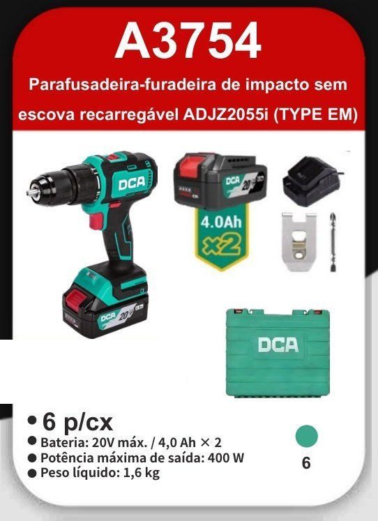 A3754 PARAFUSADEIRA-FURADEIRA de Impacto Sem Escova Recarregável ADJZ2055I (type Em)