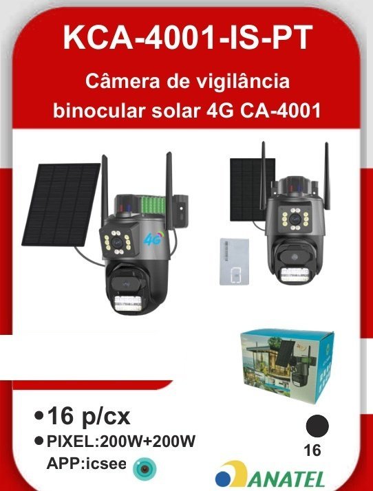 KCA-4001-IS-PT Câmera de Vigilância Binocular Solar 4G CA-4001