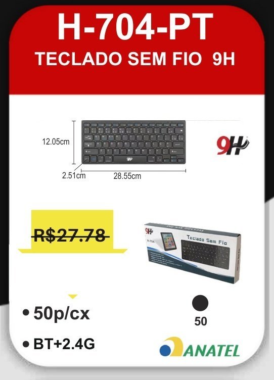 H-704-PT Teclado Sem Fio