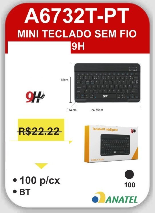 A6732T-PT Mini Teclado Sem Fio