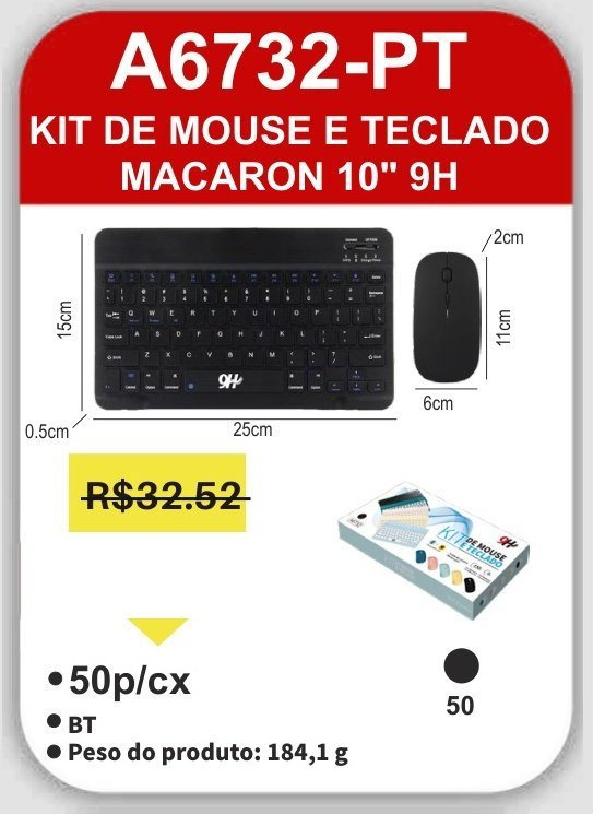 A6732-PT Kit de Mouse e Teclado Macaron 10″ 9H