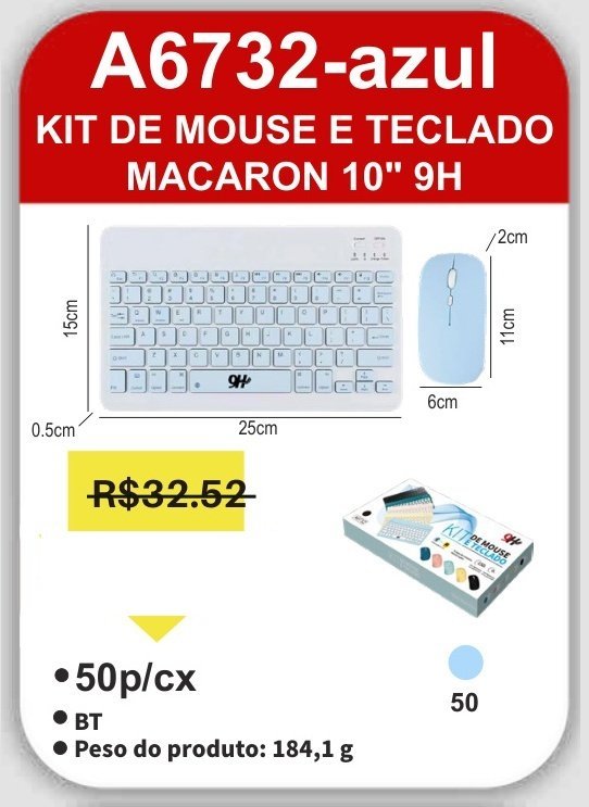 A6732-AZUL Kit de Mouse e Teclado Macaron 9H