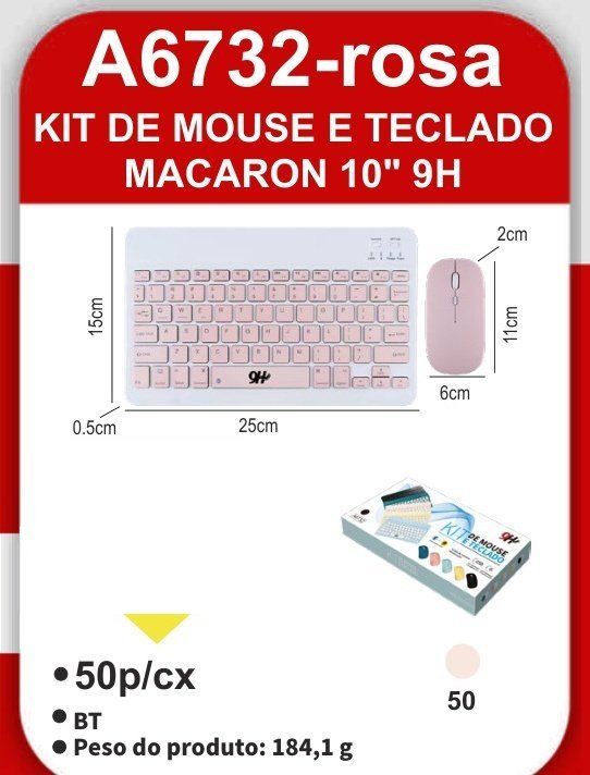 A6732-ROSA Kit de Mouse e Teclado Macaron 10″ 9H
