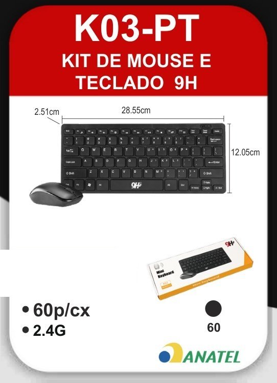 K03-PT Kit de Mouse e Teclado 9H