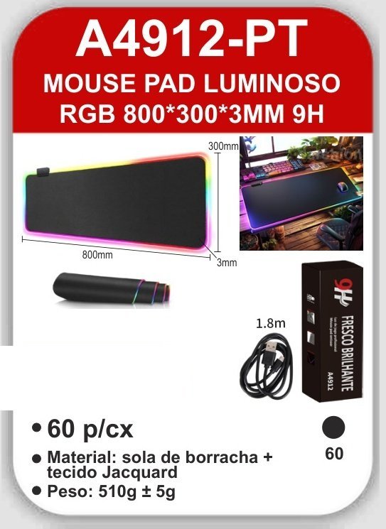A4912-PT Mouse Pad Luminoso RGB