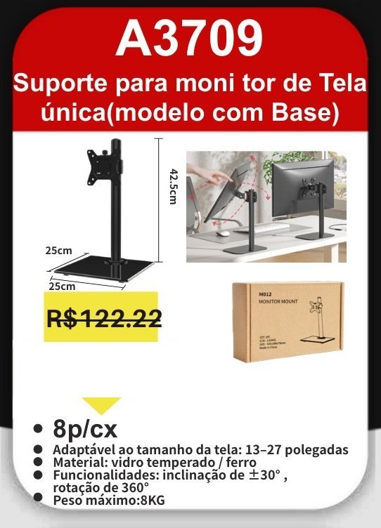 A3709 Suporte para Monitor de Tela Única (modelo com Base)