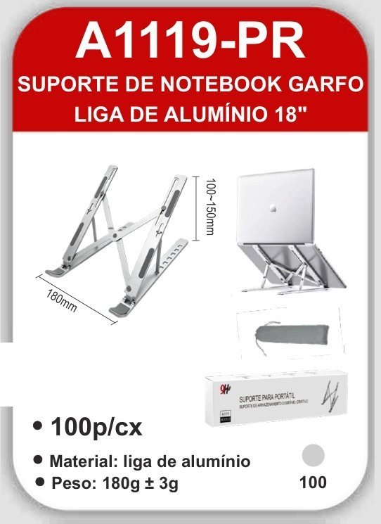 A1119-PR Suporte de Notebook Garfo Liga de Alumínio