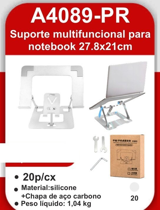 A4089-PR Suporte Multifuncional para Notebook