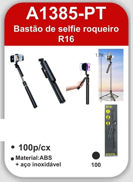 A1385-PT Bastão de Selfie Roqueiro R16