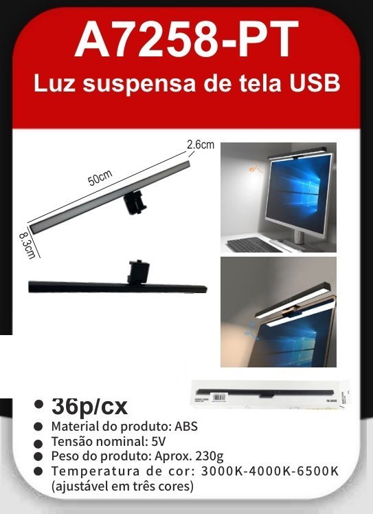 A7258-PT Luz Suspensa de Tela USB