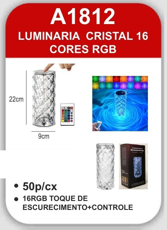 A1812 Luminaria Cristal 16 Cores RGB