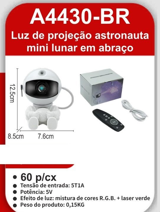 A4430-BR Luz de Projeção Astronauta Mini Lunar em Abraço