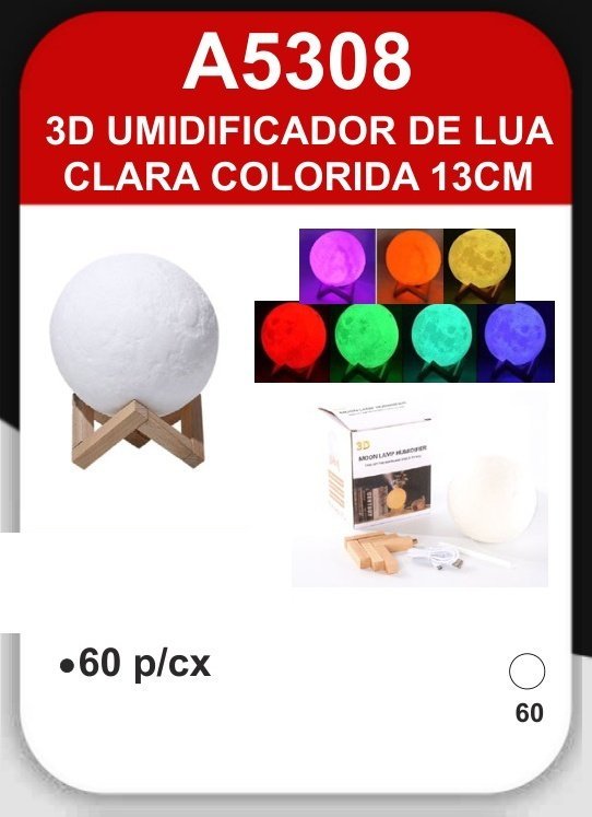 A5308 3D Umidificador de Lua Clara Colorida
