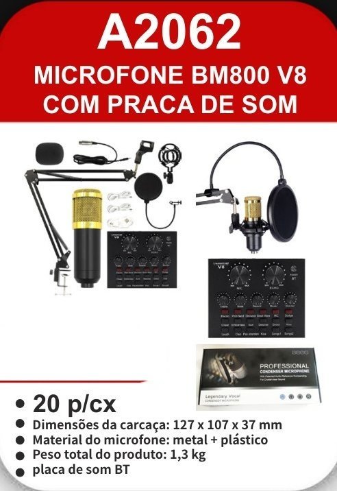 A2062 Microfone BM800 V8 com Praca de Som