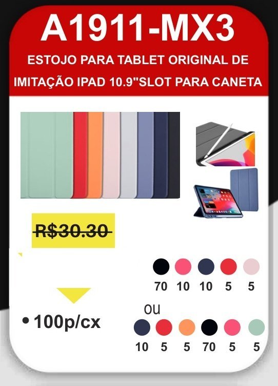 A1911-MX3 Estojo para Tablet de Imitação Ipad 10.9″ Slot para Caneta