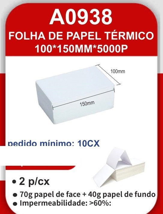 A0938 Folha de Papel Térmico