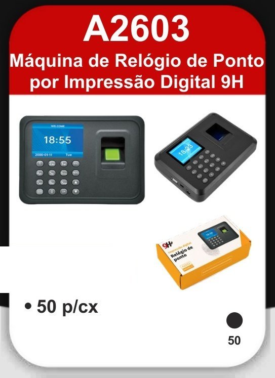 A2603 Máquina de Relógio de Ponto Por Impressão Digital 9H