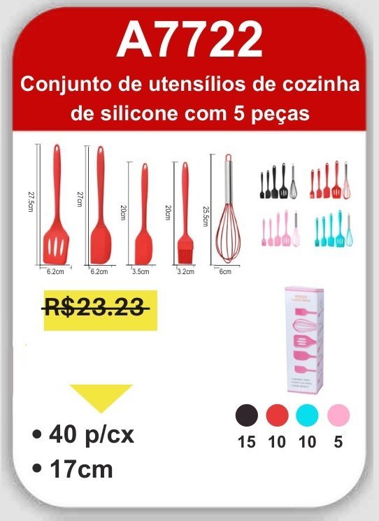 A7722 Conjunto de Utensíl de Cozinha de Silicone com 5 Peças