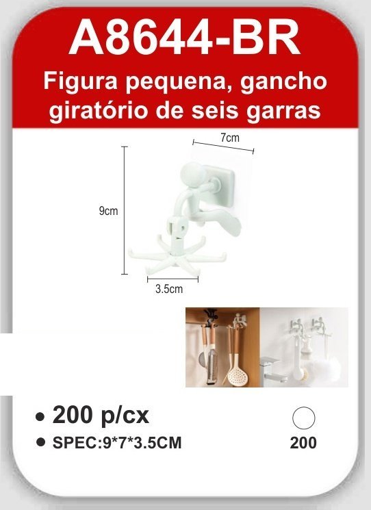 A8644-BR Figura Pequena, Gancho Giratório de Seis Garras