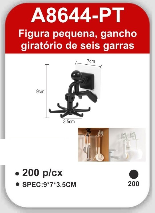 A8644-PT Figura Pequena, Gancho Giratório de Seis Garras