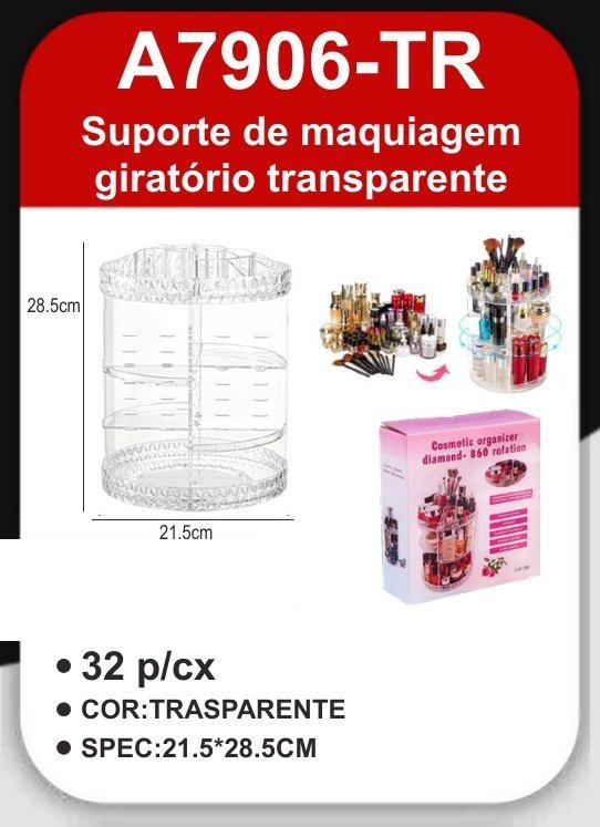 A7906-TR Suporte de Maquiagem Giratório Transparente