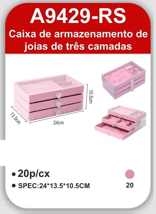 A9429-RS Caixa de Armazenamento de Joias de Três Camadas